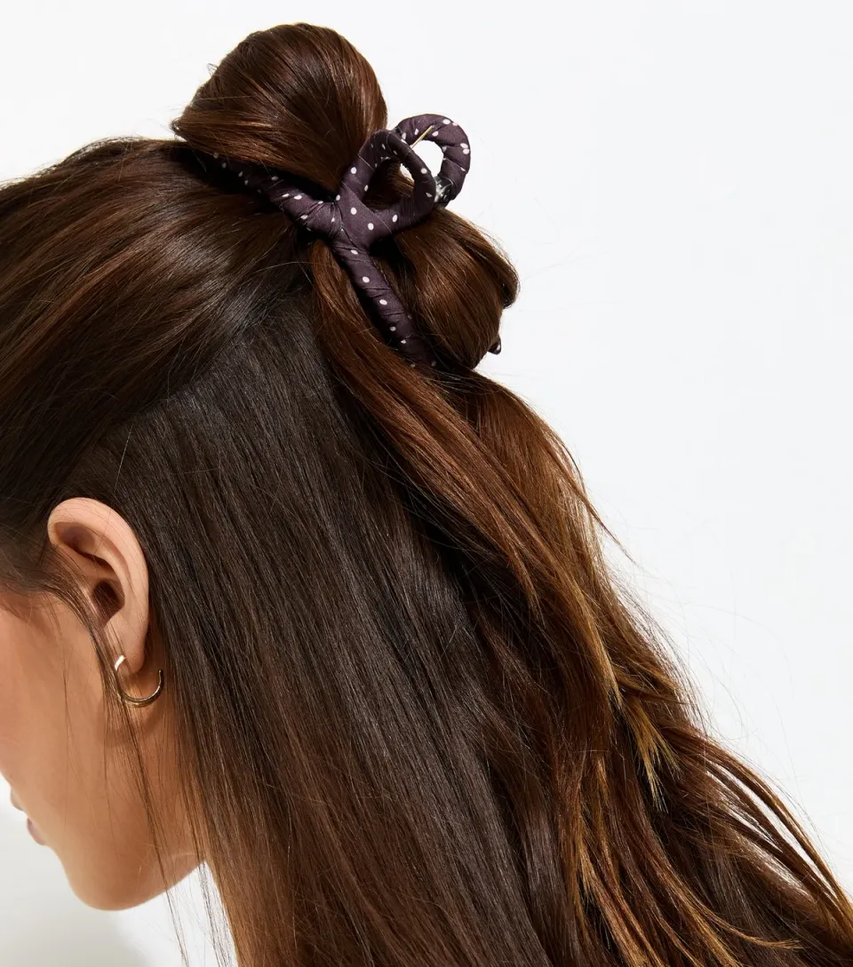 Brown Polka Dot Knot Top Hair Claw Clip