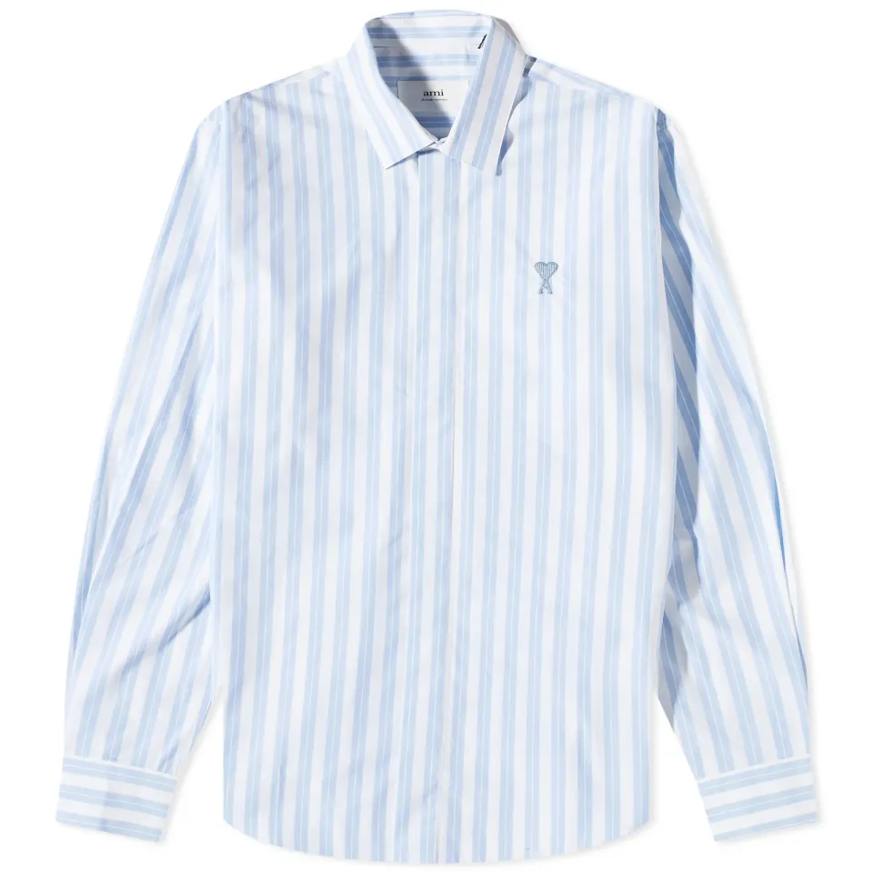 AMI Tonal Heart Striped Shirt