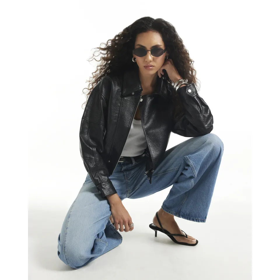 Faux Leather Zip Through Jacket