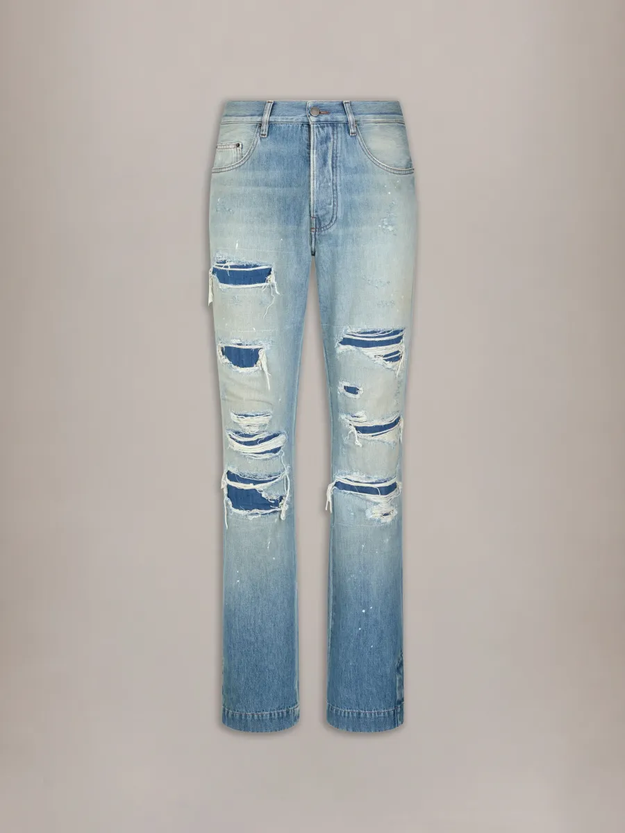DESTROYED STRAIGHT FLARE JEAN - Ghost Indigo