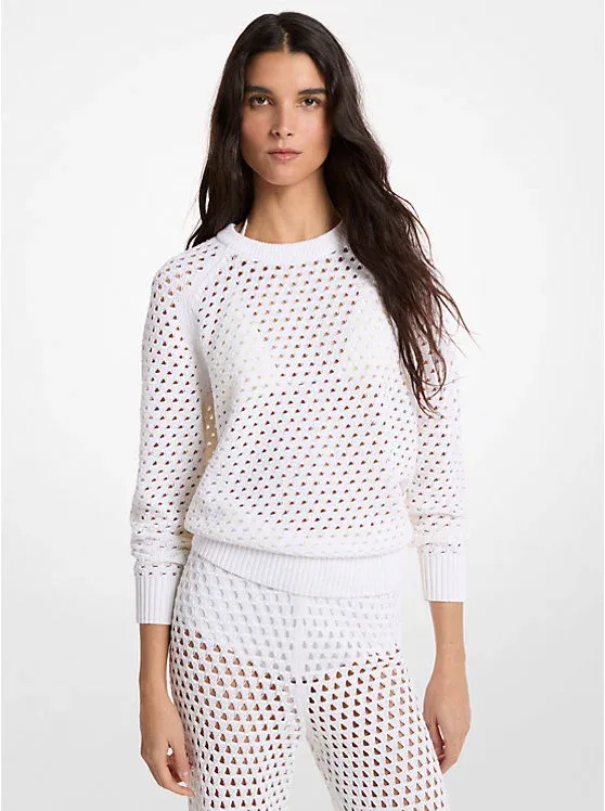 Open-Knit Stretch Cotton Sweater