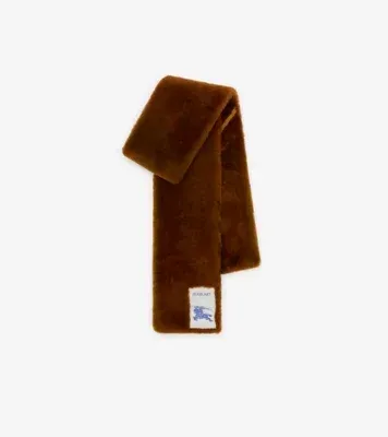 Narrow Check Shearling Scarf in Ginger brown
