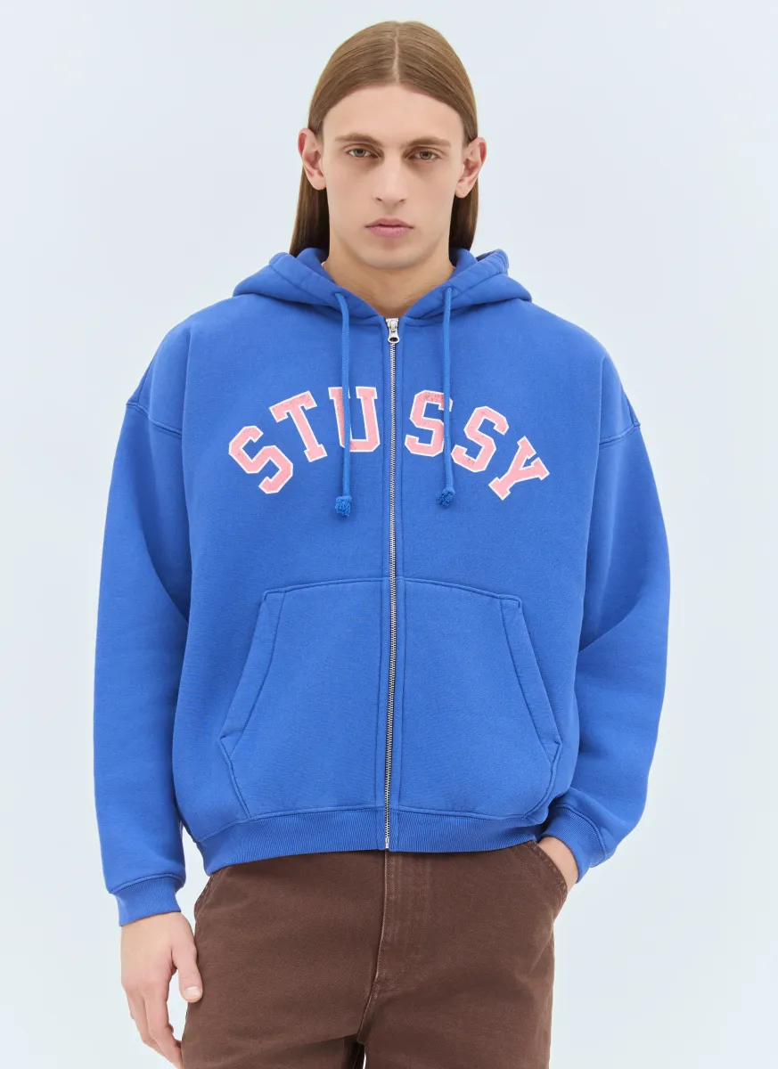 Distressed Graphic Zip-Up Hooded Sweatshirt