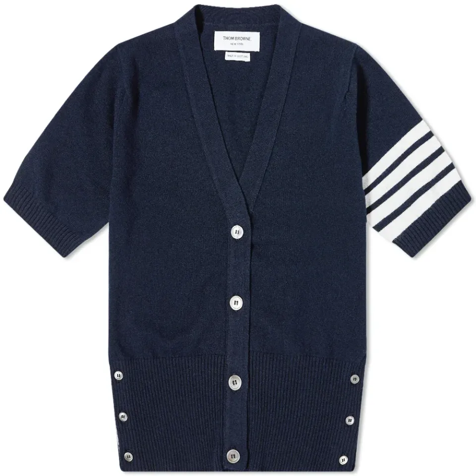 Short Sleeve 4 Bar V-Neck Cardigan
