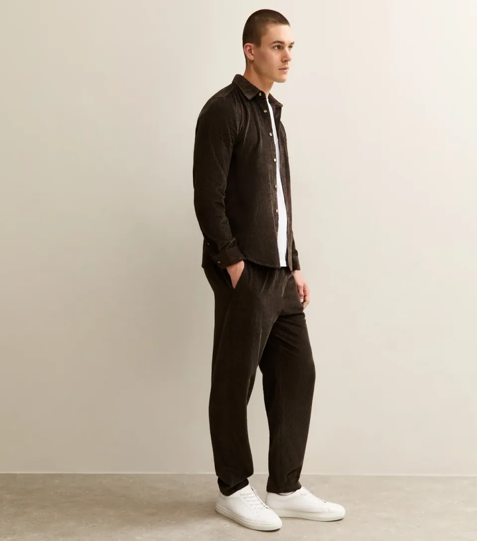 Men's Brown Relaxed Pull On Drawstring Waist Corduroy Trousers