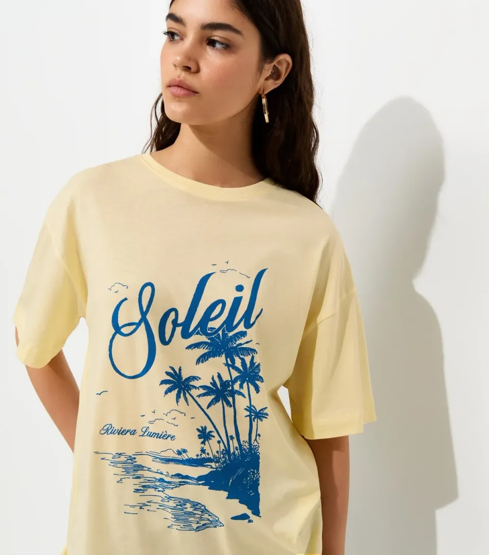 Women's Light Yellow Cotton Soleil Oversized T-Shirt