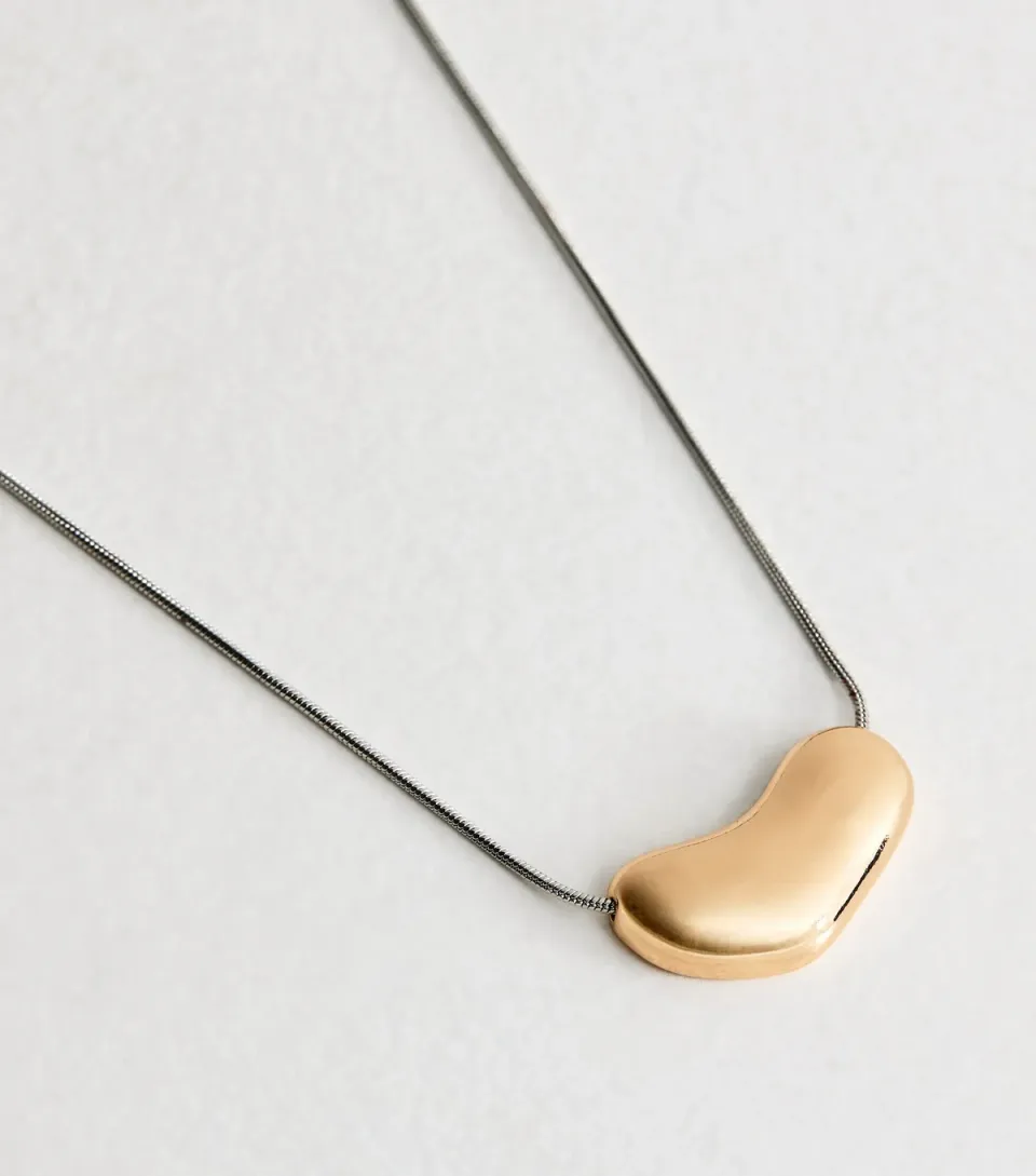 Mixed Metal Dome Pendant Chain Necklace