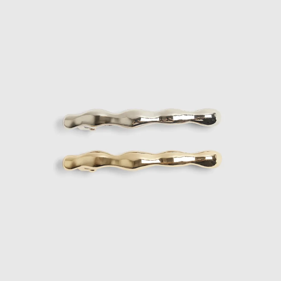 Mixed Metal Wave Hair Clip Pack