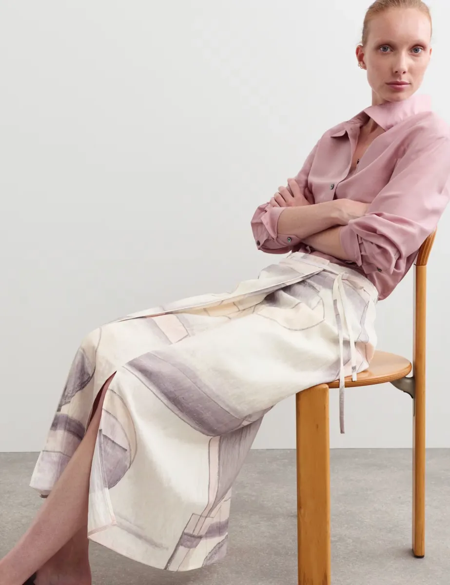 Watercolour Abstract Midi Wrap Skirt Lilac Mix