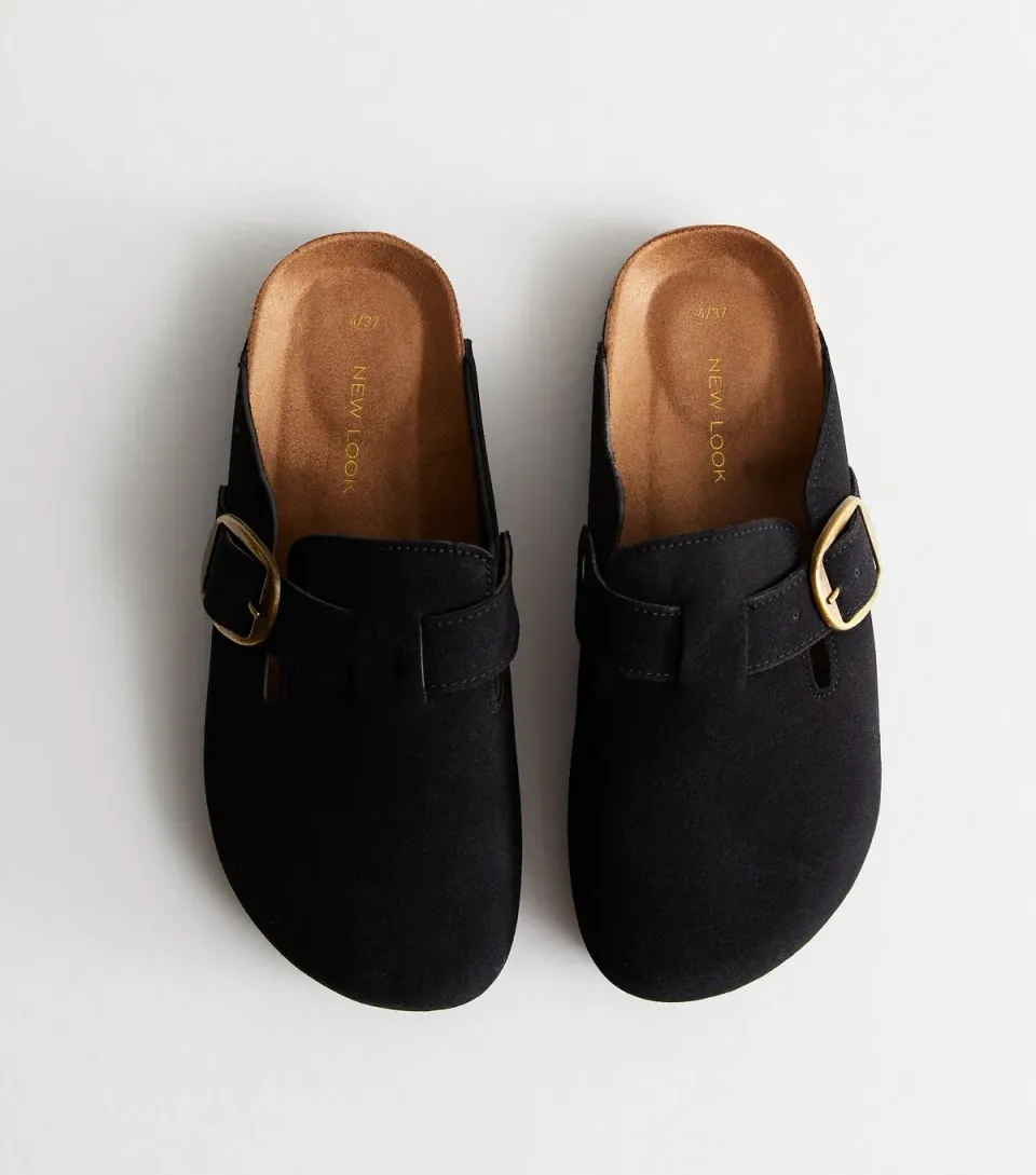 Women's Black Suedette Mules
