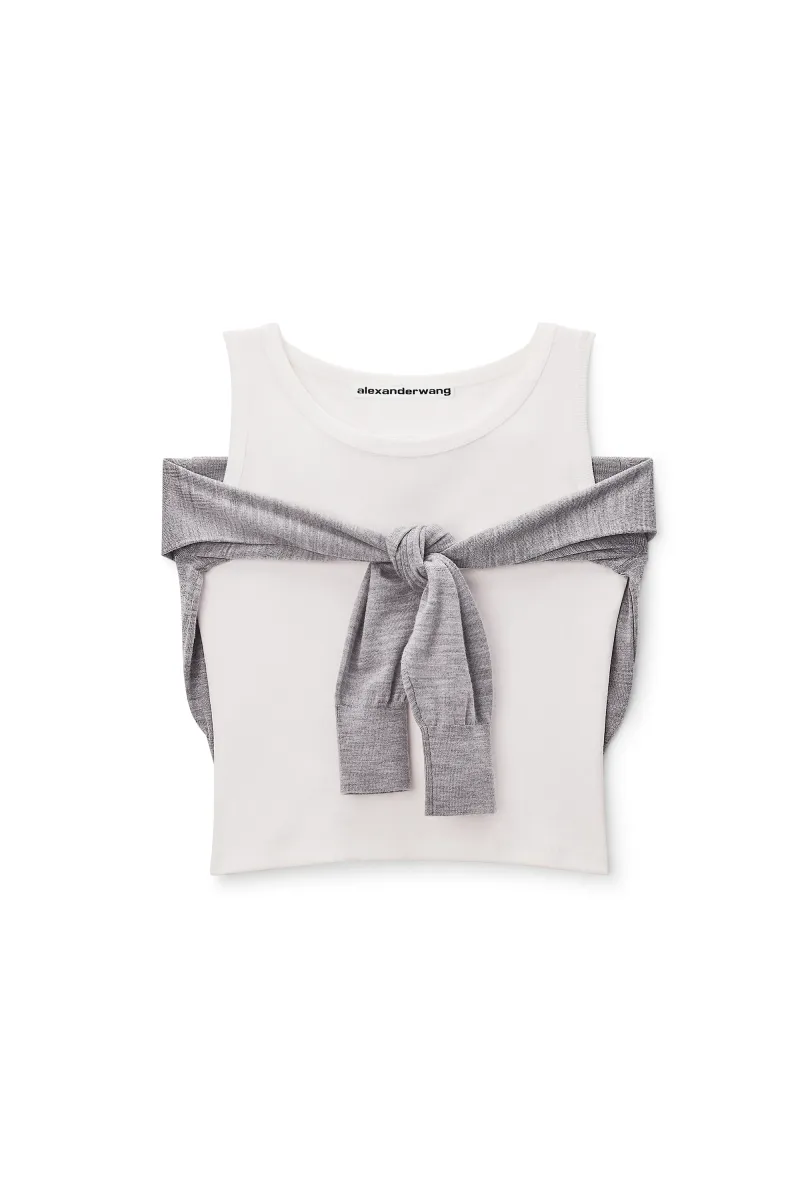 Layered Tank with Tie-Front Sweater Detail