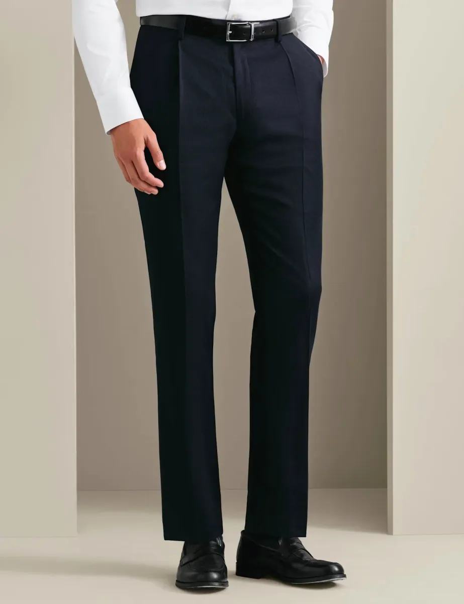 Slim Fit Wool Rich Flannel Trousers Navy