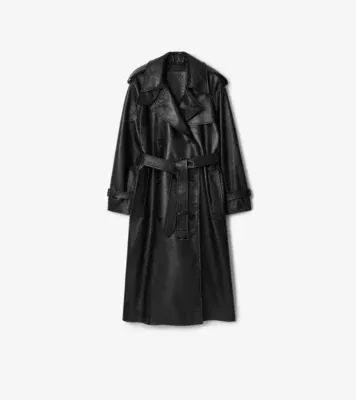 Long Leather Castleford Trench Coat in Black