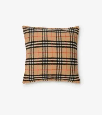 Check Wool Cashmere Cushion in Sand beige