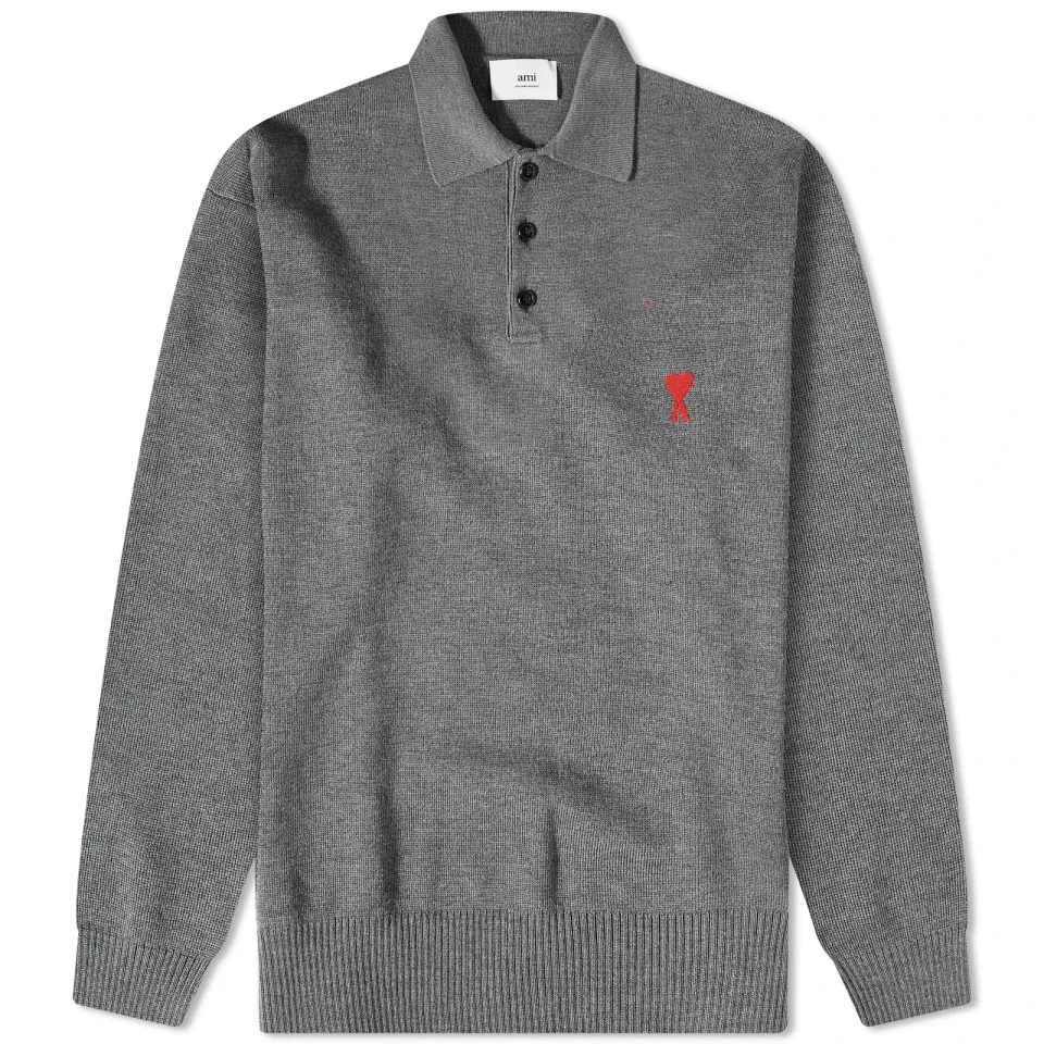 AMI Heart Long Sleeve Knitted Polo