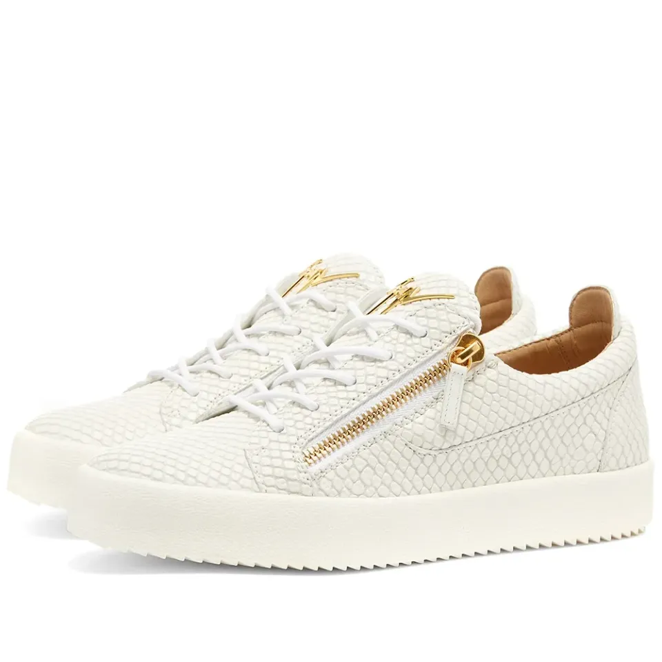 Double Zip Python Leather Low Sneaker