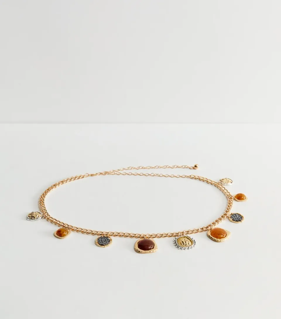 Gold Tone Medallion Charm Chain Belt