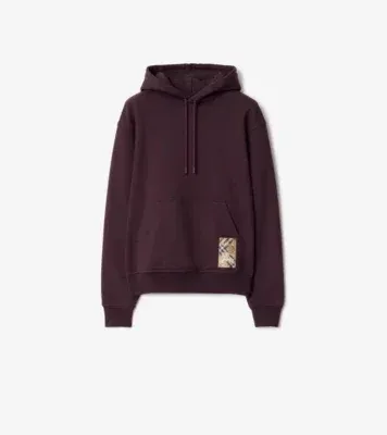 Check Label Cotton Hoodie in Wine red
