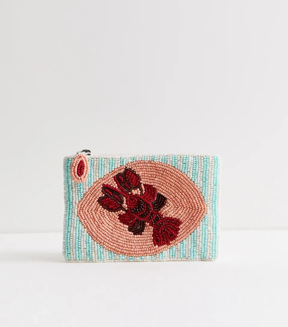 Blue Beaded Lobster Zip Purse
