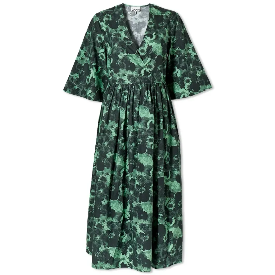 Printed Floral Midi Wrap Dress