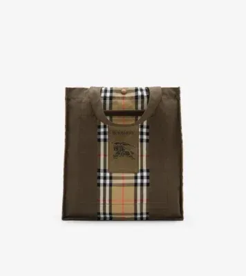 Check Trench Tote​ in Military green/sand beige
