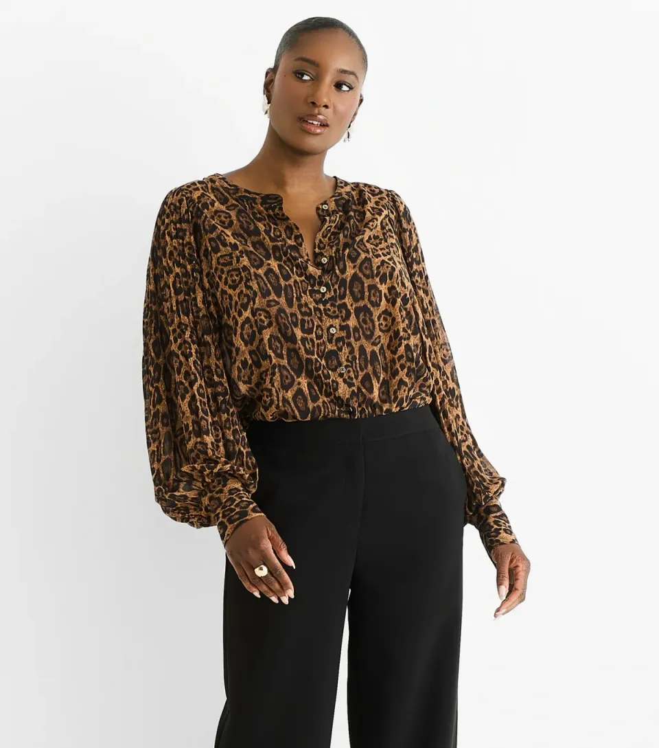 Women's Brown Leopard Print Chiffon Blouse