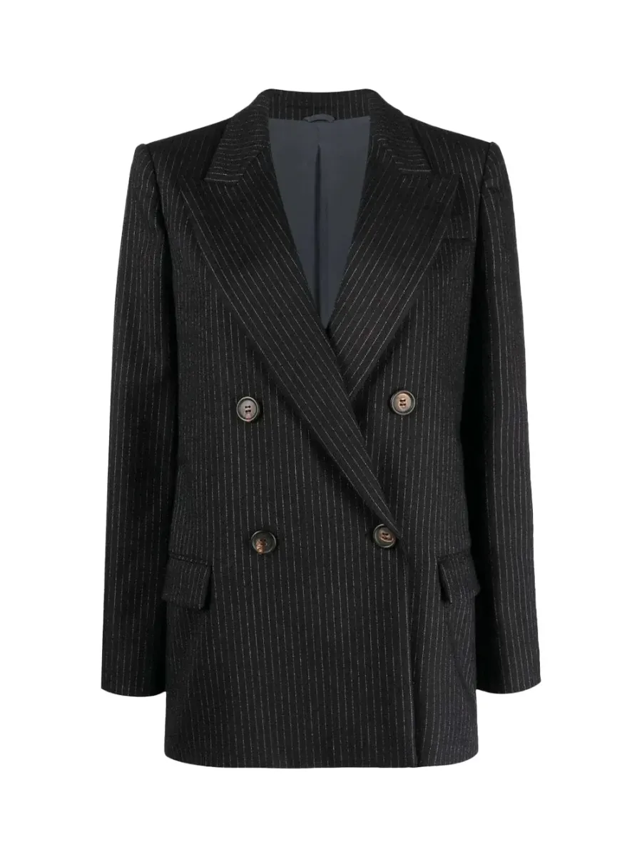 Wool Pinstripe Blazer Black
