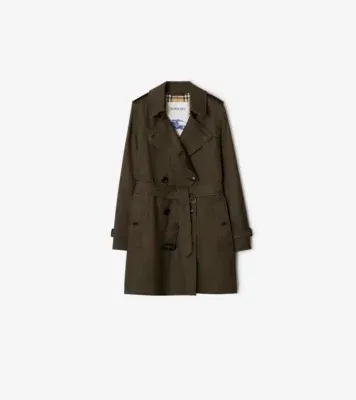 Short Tropical Gabardine Kensington Trench Coat in Juniper green