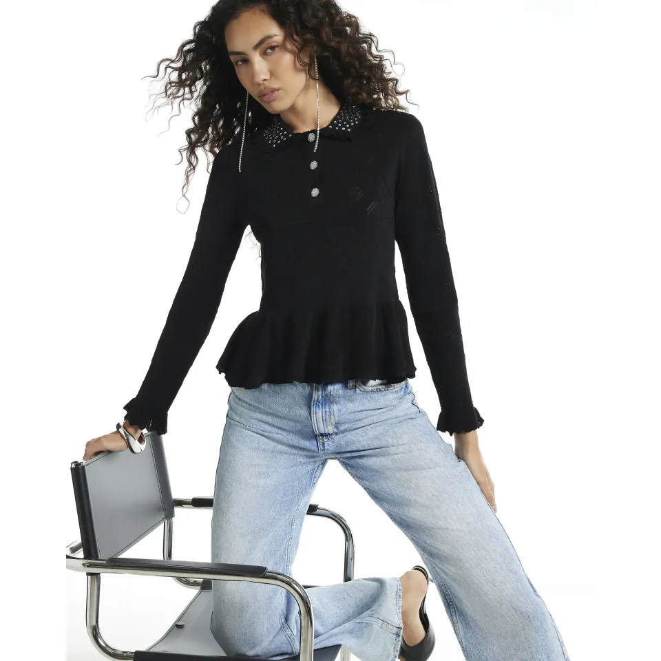 Peplum Stitch Polo Top