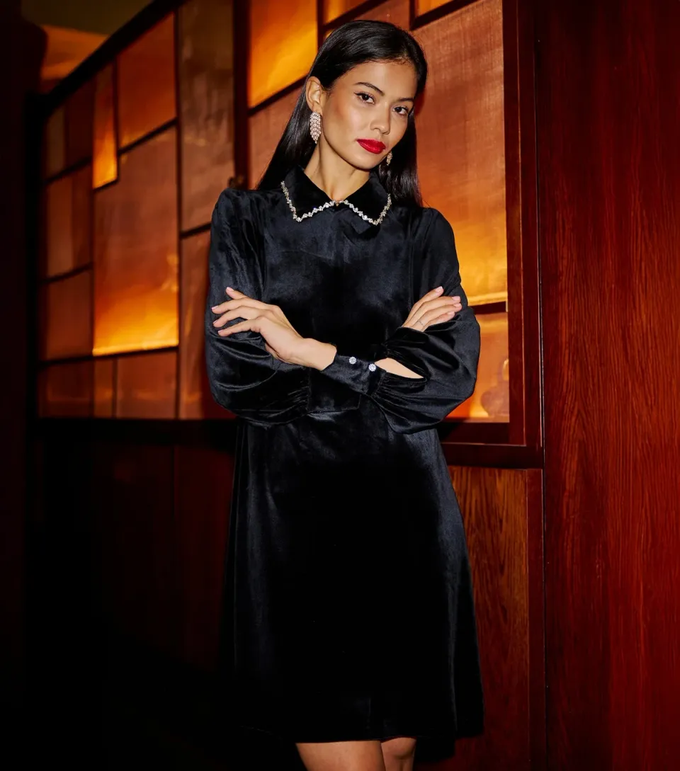 Women's Black Long Sleeve Tunic Dress