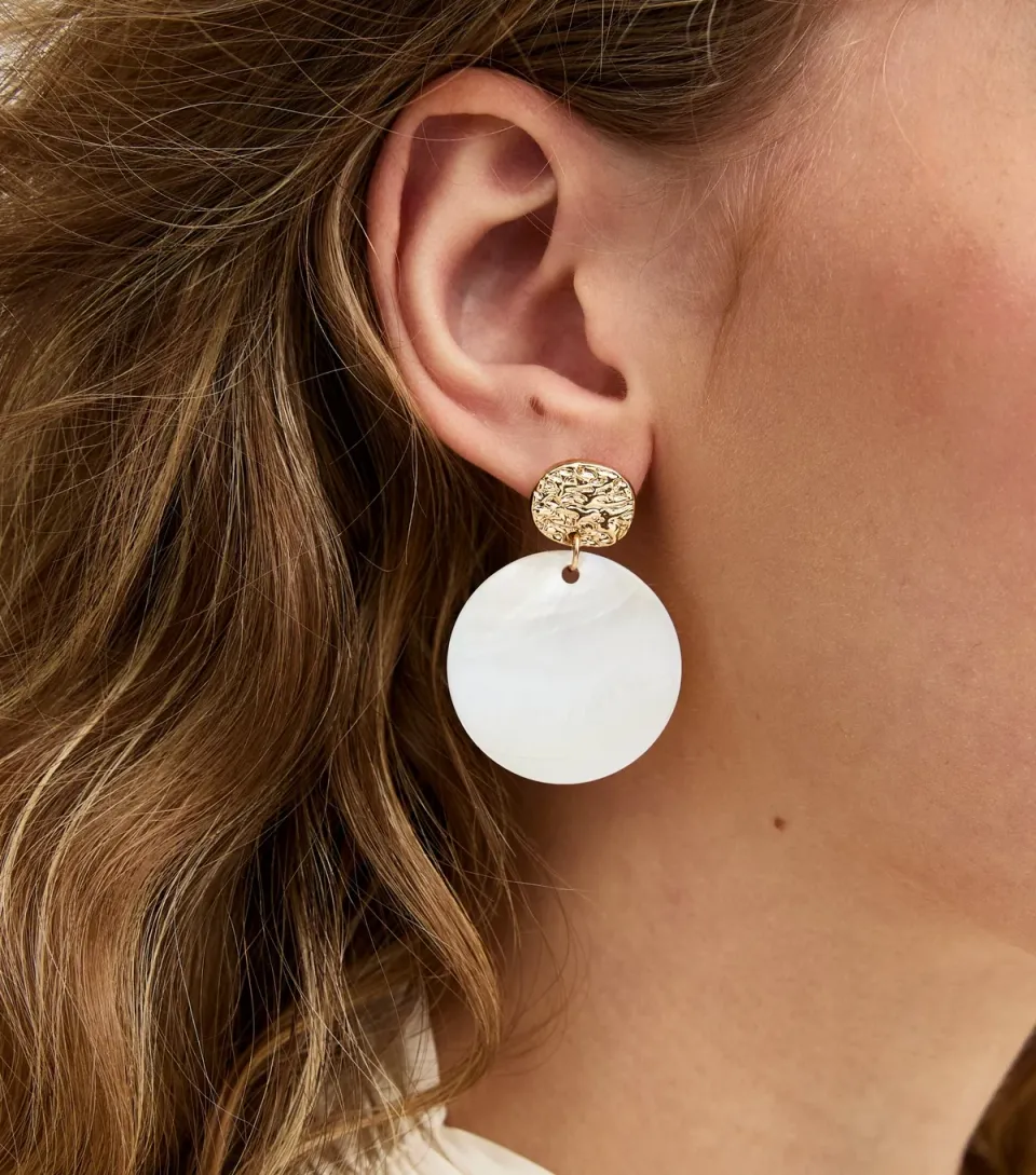 Gold Shell Circle Drop Earrings