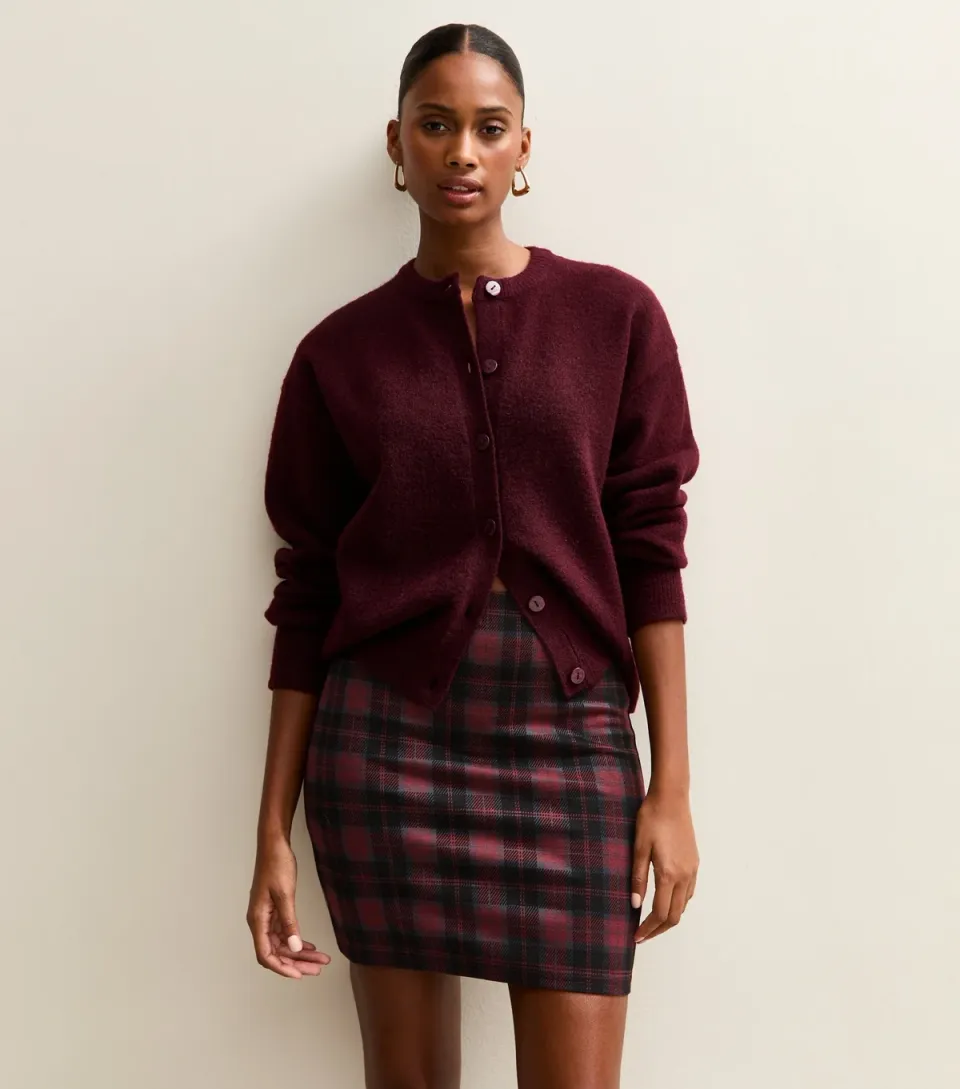 Women's Red Jersey Check Mini Skirt