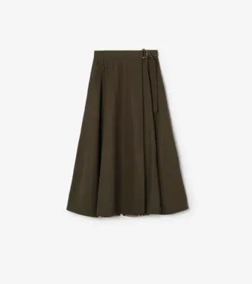 Wool Twill Midi Skirt in Bright caper