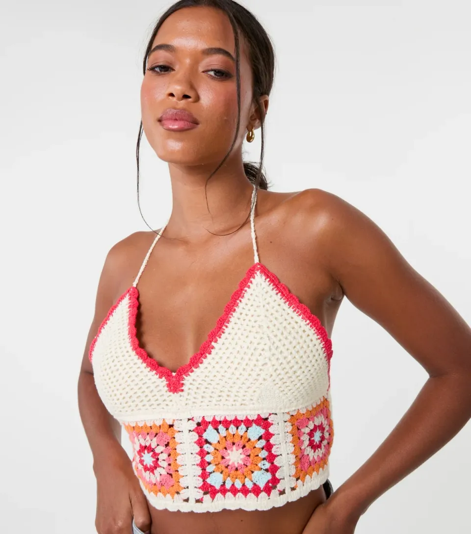 Women's Multicoloured Crochet Patchwork Bralette