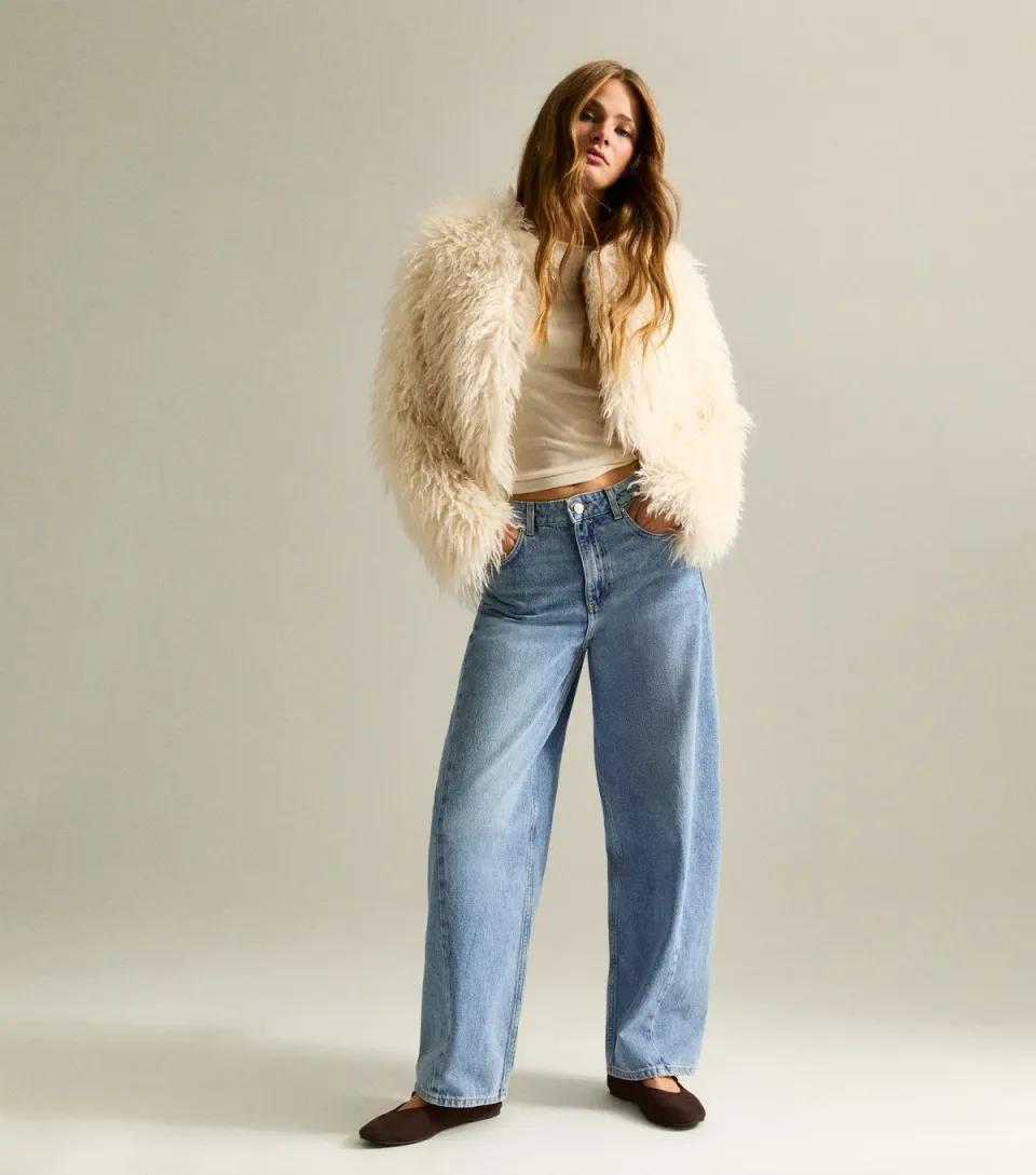 Women's Blue Washed Barrel Leg Jeans