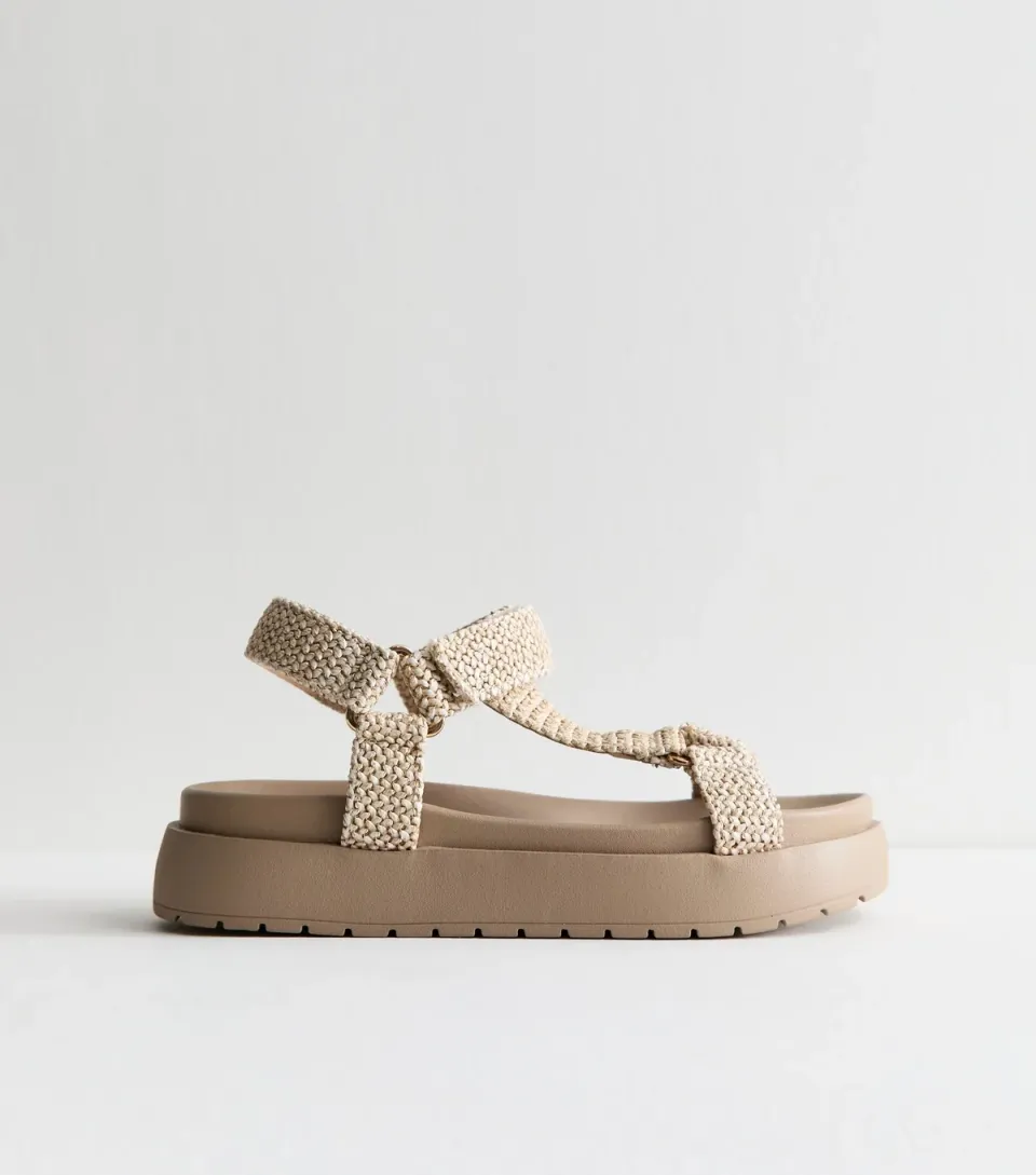 Women's Cream Raffia Harness Strap Platform Sandals Vegan