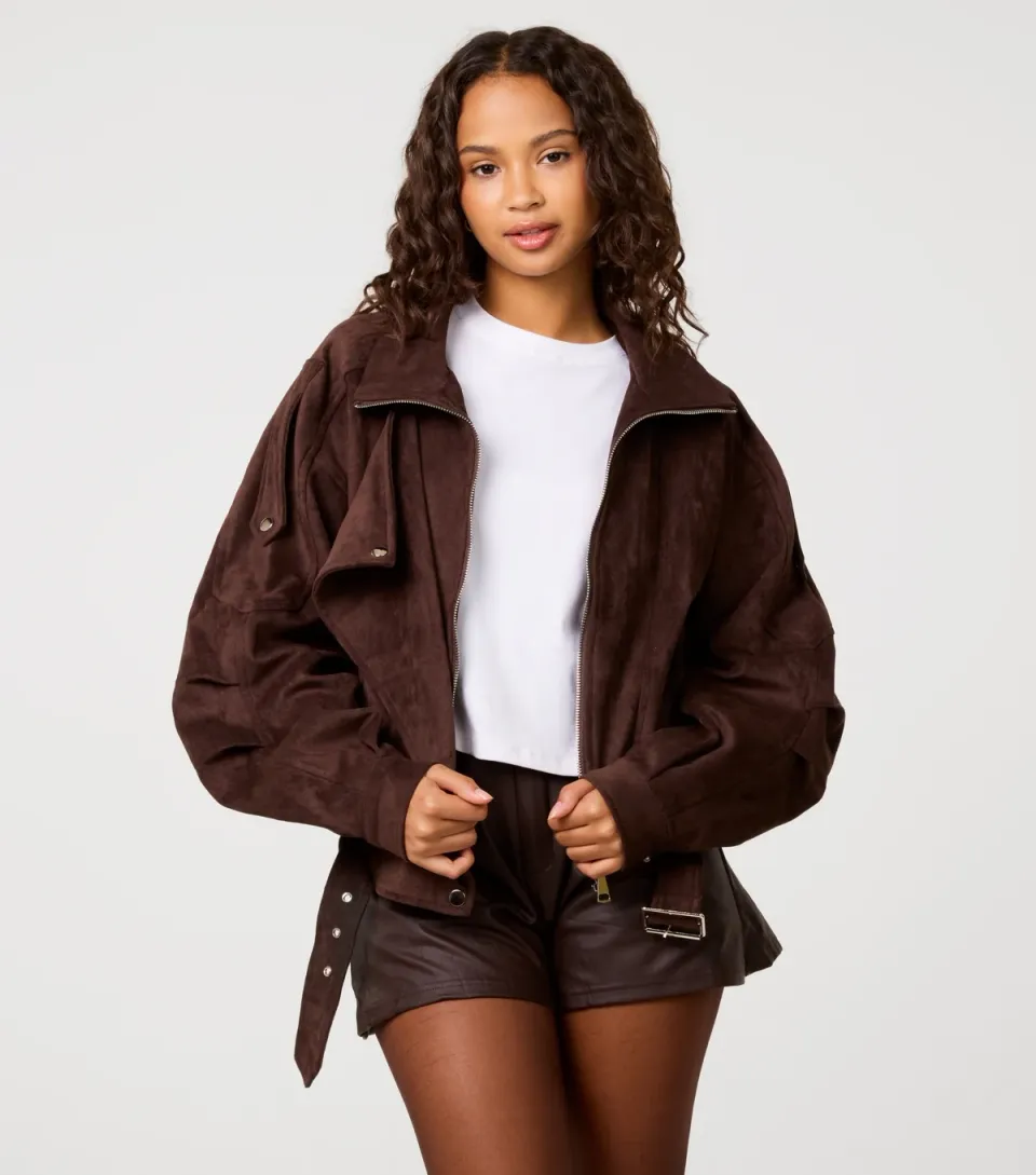 Women's Dark Brown Oversized Faux Suede Jacket