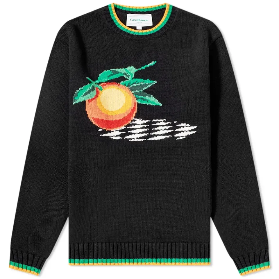 Orange Intarsia Crew Knit