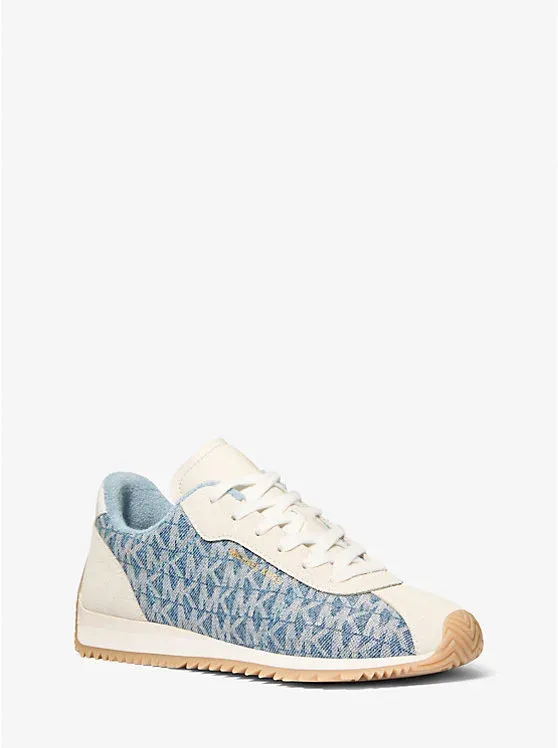 Rhodes Signature Logo Print Denim and Leather Trainer