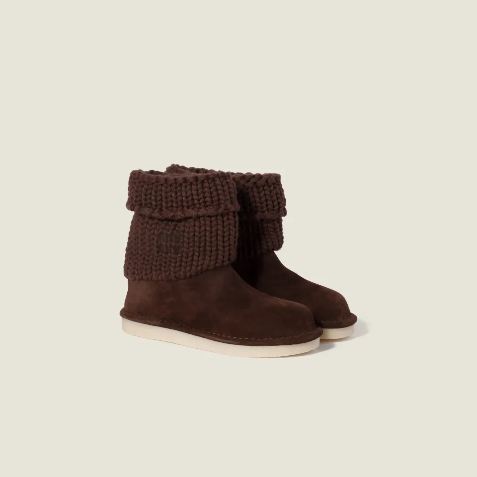 Suede and knit booties