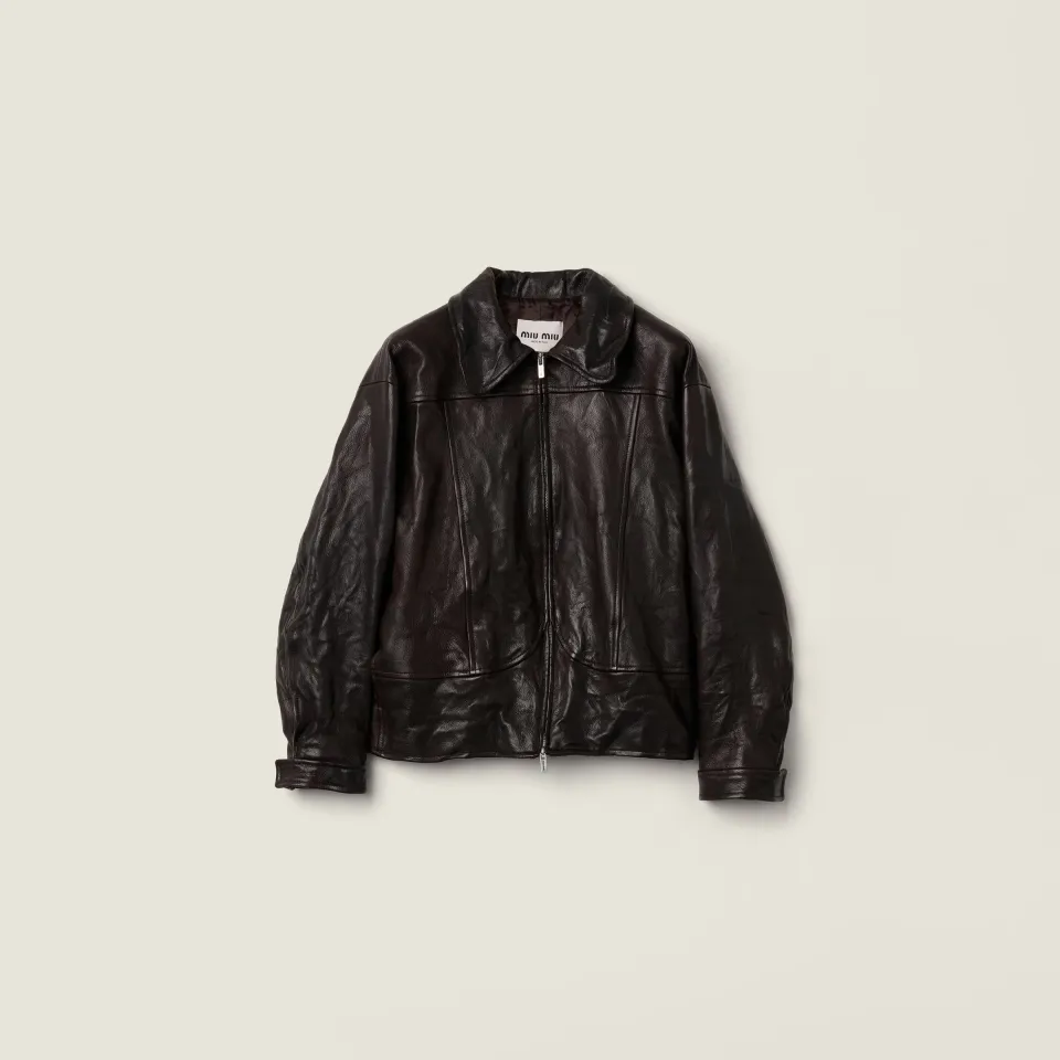Leather blouson jacket