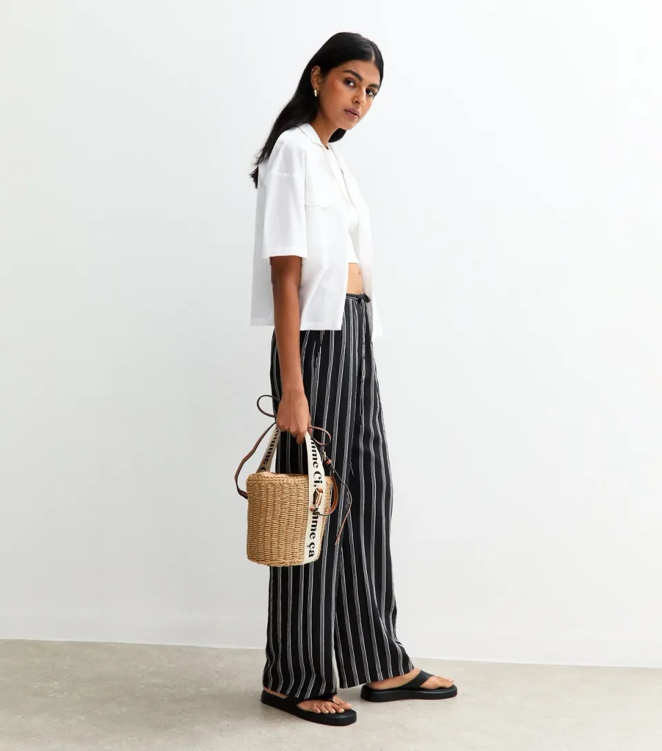Women's Black Striped Wide Leg Trousers