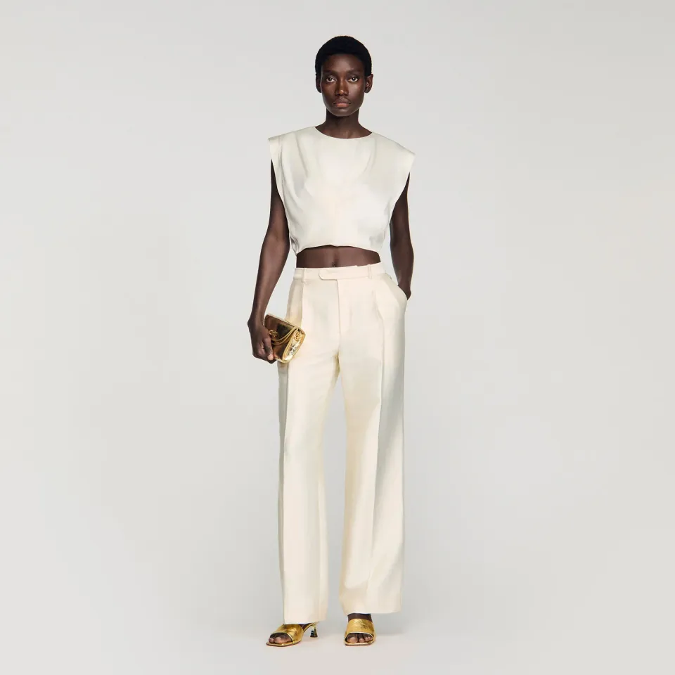 Pleated satin crop top