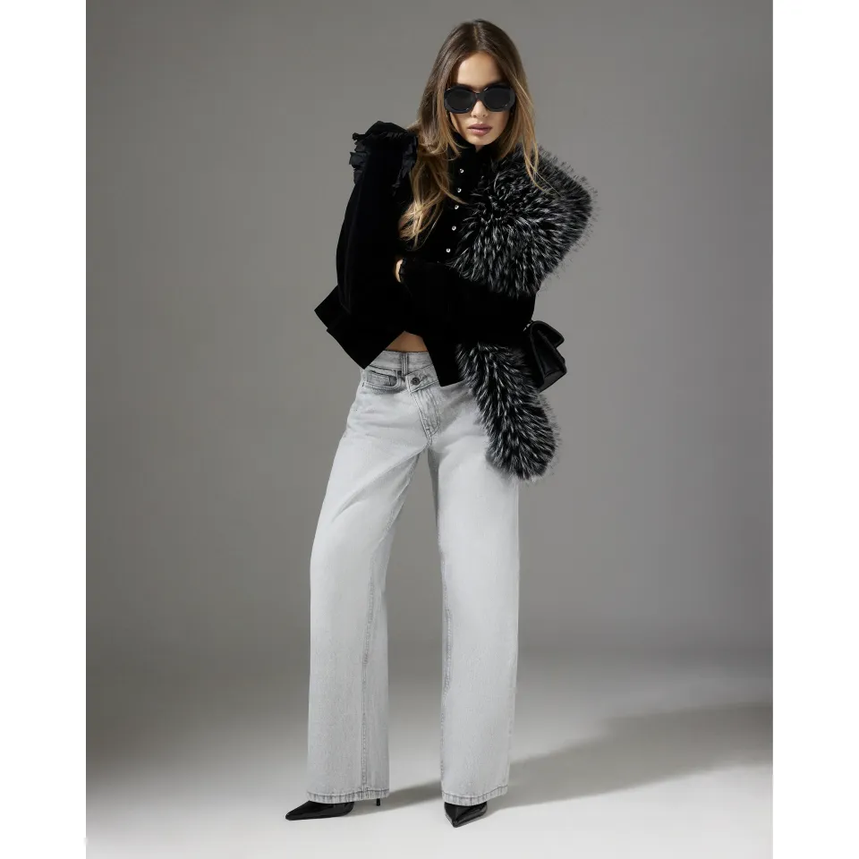 Asymmetric Fly Wide Leg Jeans