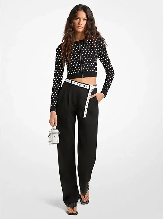 Pleated Stretch Wool Blend Twill Pants