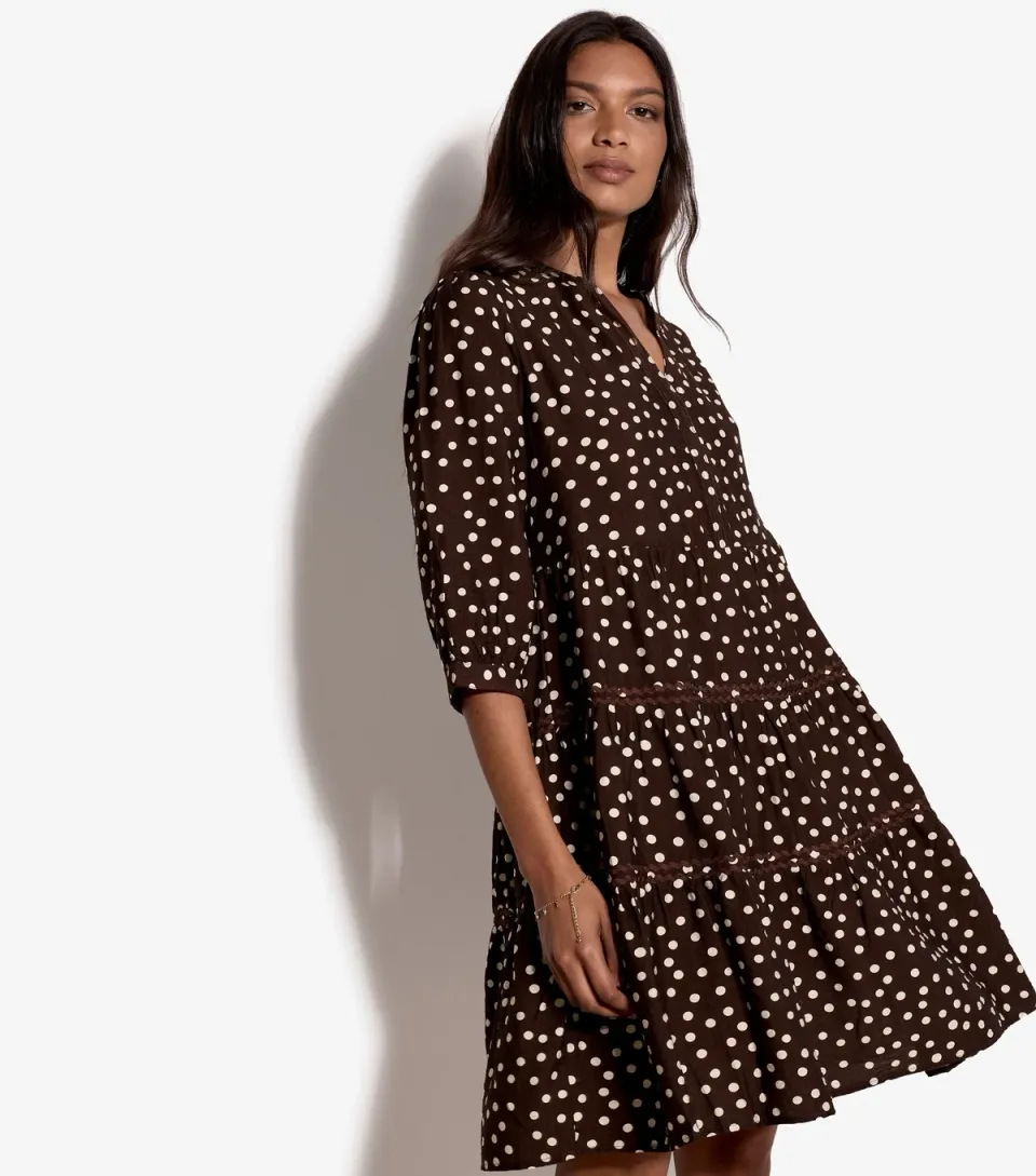 Women's Brown Polka Dot Tiered Mini Dress