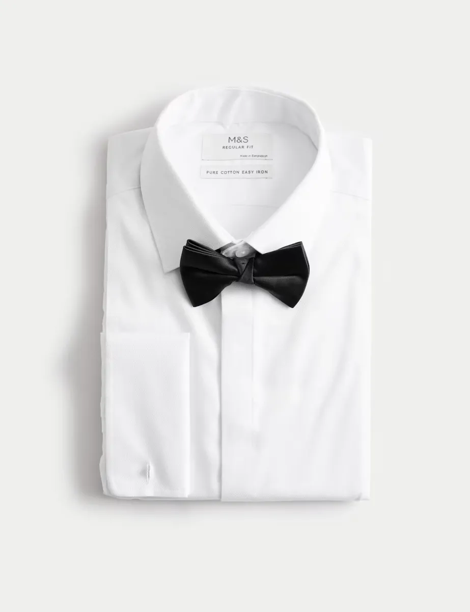 Regular Fit 2 Inch Shorter Luxury Cotton Shirt with Bow Tie White