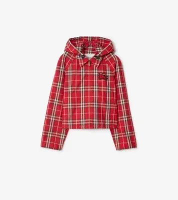 Cropped Check Newcott Hooded Jacket in Crayon red