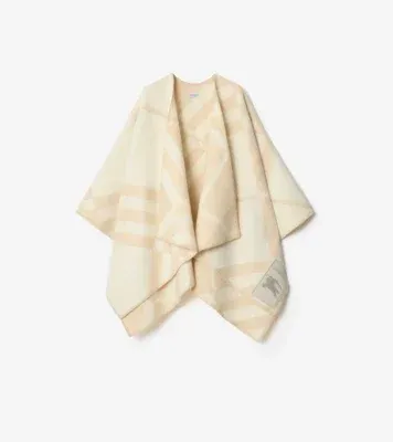 Check Wool Cashmere Cape in Calico beige