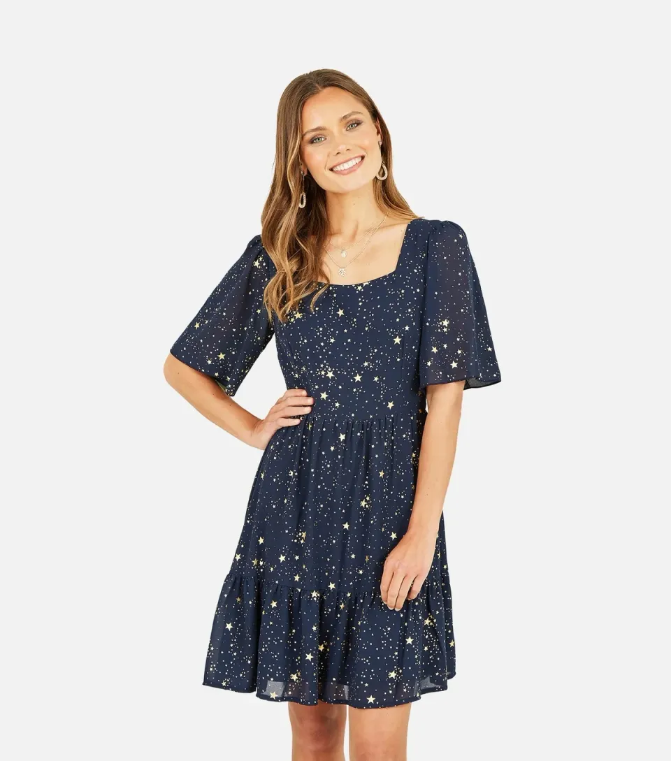 Women's Navy Foil Star Mini Dress